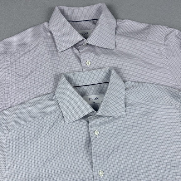 Etón Other - Lot of 2 Eton Slim Long Sleeve Button Shirt Men 40/15.75 (L) Grid Check Plaid